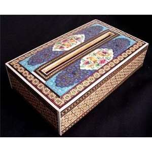   Wood Inlay Tissue Box with Bird & Floral Mosaic Design