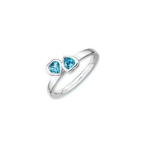  Stackable Expressions Dbl Heart Blue Topaz Ring, Size 7 