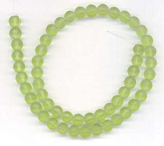 Lime Green Frosted Beach Sea Glass 6mm Round Beads  