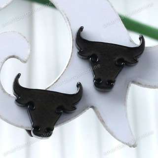 2pc Black Bull Ox Animal Stainless Steel Men Women Ear Earring Stud 