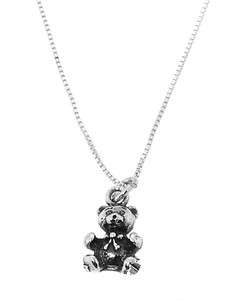 STERLING SILVER CUDDLY TEDDY BEAR CHARM WITH BOX CHAIN NECKLACE  