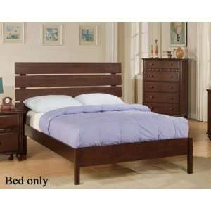  Twin Size Bed with Slat Headboard in Deep Brown Finish 