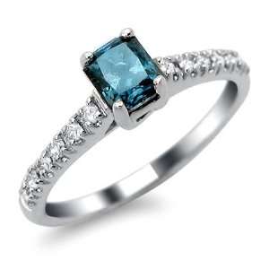  .90ct Radiant Blue Diamond Engagement Ring 14k White Gold 