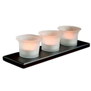  Triple Votive Glass Candle Cups on Dark Wood Display Base 