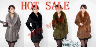 New Womens Luxury Fox Fur Collar Rabbit Coat Winter Fashion Warm 