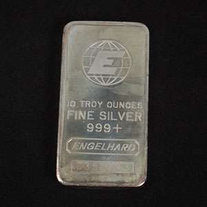 Engelhard 10 Troy Ounce .999 Fine Silver Bar Serial Numbered Bullion 