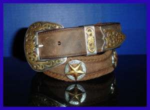 Western Decor Full Grain Leather Cowboy Concho Belt  