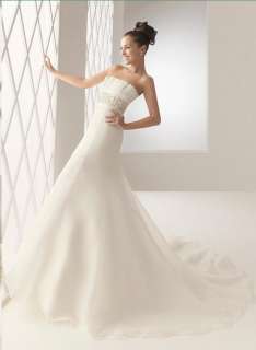   Strapless A line White/Ivory Organza Wedding Dress Bridal Gown Size