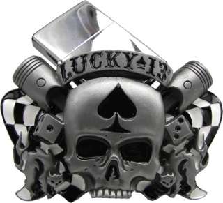 Licensed Lucky 13 Skull Lighter Bottle Open Belt Buckle  