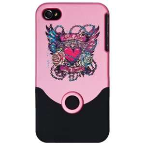   4S Slider Case Pink Look After My Heart Roses Chains and Angel Wings