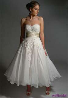 Tea length bridal gown / discount short wedding dress summer sea beach 