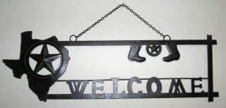 Western Large Metal Welcome Sign w/Texas/Stars/Boots Brown 17  
