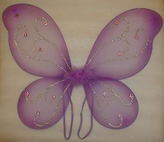 Girls Purple Glitter Marabou Fairy Halloween Party Wings Dress up 