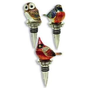   Rhinestone Winestopper Set Owl,Cardinal and Bluebird 