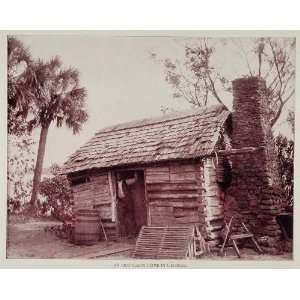  1893 Log Cabin Home House Chimney Georgia Duotone Print 