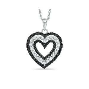 Enhanced Black Diamond and Lab Created White Sapphire Heart Pendant in 