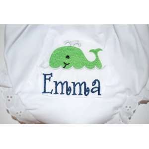  embroidered name monogram whale diaper cover
