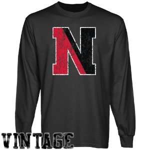 NCAA Northeastern Huskies Charcoal Distressed Logo Vintage Long Sleeve 