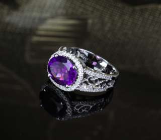  Dark Purple AMETHYST .45ct DIAMOND 14K WHITE GOLD Engagement Wedding 