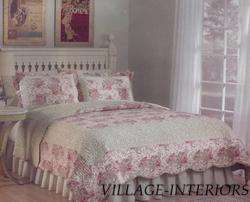 SHABBY PINK GREEN PARISIAN COTTAGE CHIC QUEEN QUILT SET  
