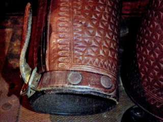 Antique COWBOY Western HAND TOOLED LEATHER CUFFS wrist guards OLD WEST 