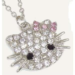  Hello Kitty Pink Bow Necklace w/Sparkling Crystals 