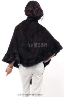 Mink Fur Knitted Cape/Poncho/Wrap/Shawl/Stole/Muffle  