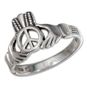   Sterling Silver Peace Symbol Heart in Hands Ring (size 09). Jewelry
