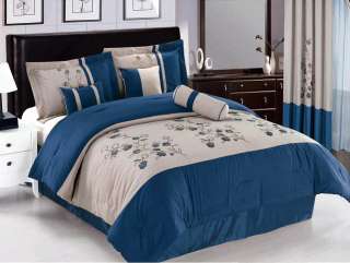 New RETRO Blue Off White Gray Vine Bedding Comforter set  Full Queen 