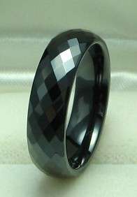 MEN 6mm Faceted Black CERAMIC WEDDING BAND ring size 10  
