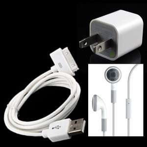 6FT USB Wall Charger +Cable For IPod Touch iPhone 3G 3GS 4G+Earphone 