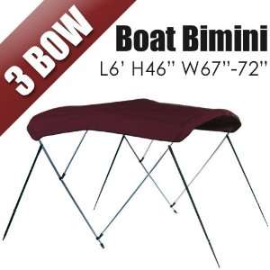  3 Bow 6 FT Bimini Boat Cover Top 67 72 Burgundy 