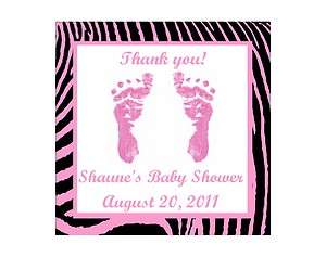 Pink Feet Girl Zebra Print Personalized Baby Shower Thank You Magnet 