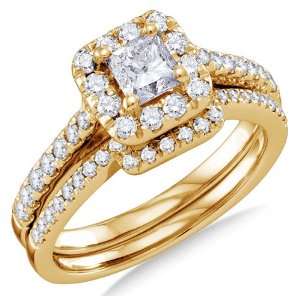  Bridal Engagement Ring with Matching Curved Notched Wedding Band 