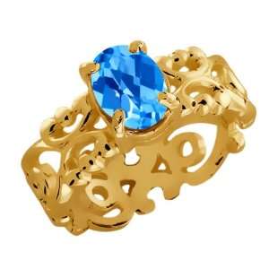   60 Ct Checkerboard Swiss Blue Topaz 18k Yellow Gold Ring Jewelry