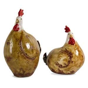  New   Set of 2 Country Farm Table Top Ceramic Chicken 