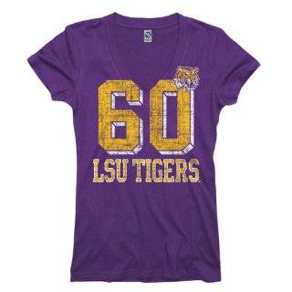 LSU Tigers Womens Purple Big Numbers Deep V Neck T Shirt