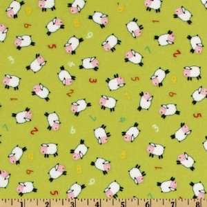 44 Wide Farm Corner Flannel Counting Sheep Lime Fabric 
