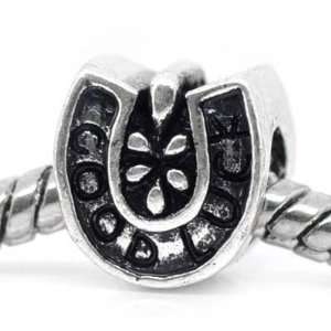 )  Lucky Horseshoe Antiqued Silver Bead Charm Spacer 