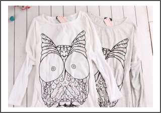 Korea women Batwing OWL Pattern loose T shirt tops  