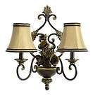   Floral Double Arm WALL SCONCE Light Brown Black Gold Cord Cover