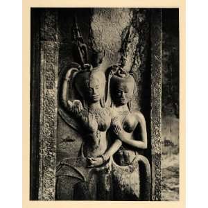  1929 Devatas Relief Sculpture Angkor Wat Cambodia Hindu 