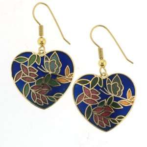  Gold Plated Flowers on Blue Background Clisonne Earrings 