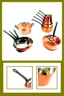 10 pc French 2 mm SMOOTH copper pot pan set   TIN lined  