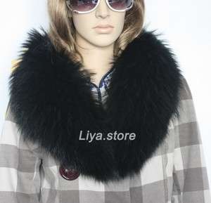 type new fashion womens real genuine black raccoon fur collar scarf 