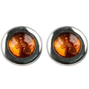  Sterling Silver Cognac Amber Large Clips Cabochon Diameter 