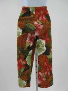 BLEU HAVEN Red Flower Printed Sequined Pants Slacks L  
