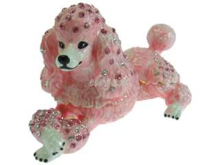 Pink Poodle Dog Crystals Jewellery Trinket Ring Box  