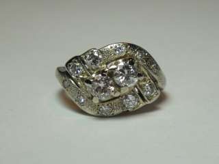 ART DECO 1930S RETRO ANTIQUE 14K WHITE GOLD 1ct DIAMOND RING UNIQUE 