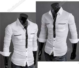 2012 Korea Mens Slim fit False Tie Stylish Long Sleeve Shirts Luxury 
